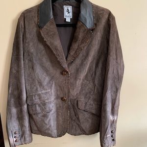 Brown Suede blazer style jacket with tweed trim